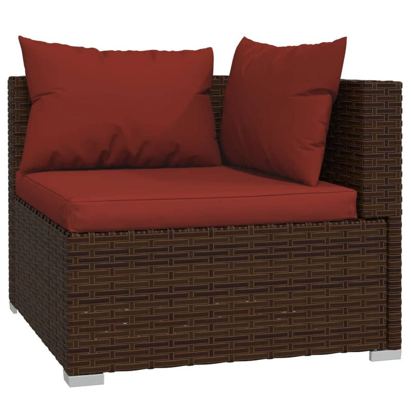 6-delige Loungeset met kussens poly rattan bruin