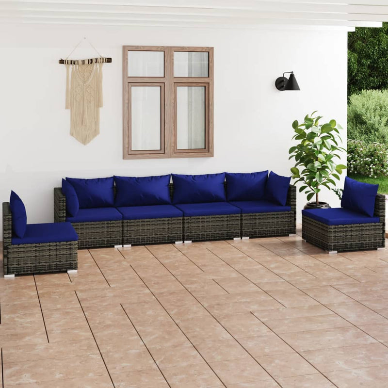 6-delige Loungeset met kussens poly rattan grijs MeubelReus