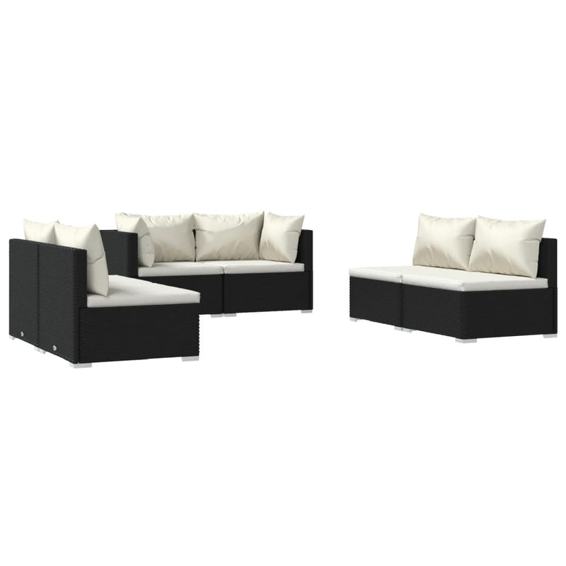 6-delige Loungeset met kussens poly rattan zwart MeubelReus