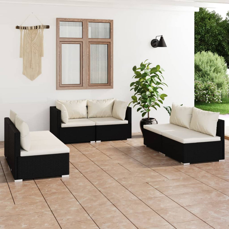 6-delige Loungeset met kussens poly rattan zwart MeubelReus