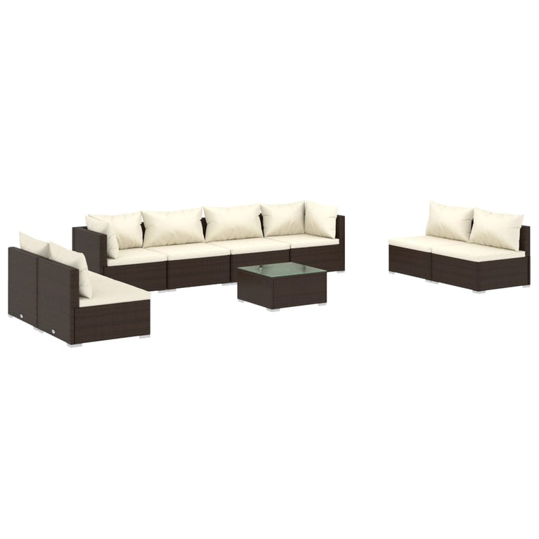 9-delige Loungeset met kussens poly rattan bruin