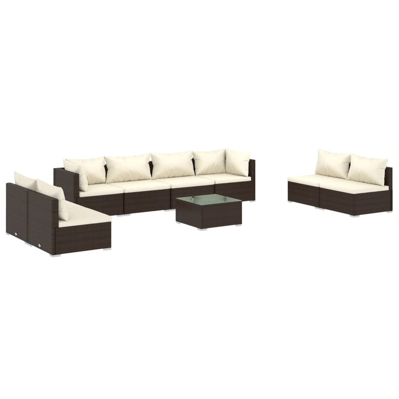 9-delige Loungeset met kussens poly rattan bruin