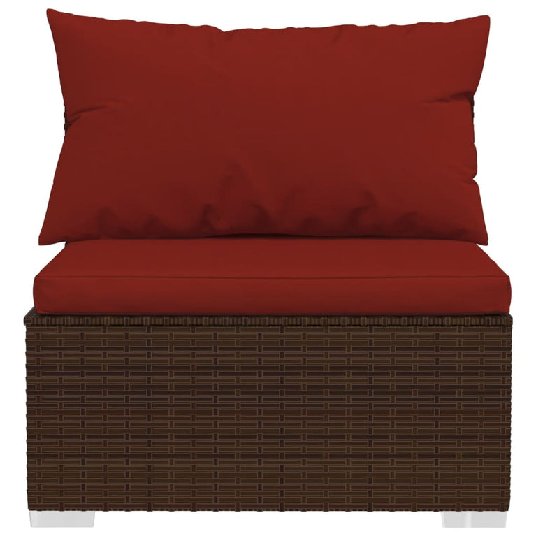 9-delige Loungeset met kussens poly rattan bruin