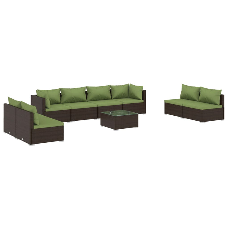 9-delige Loungeset met kussens poly rattan bruin