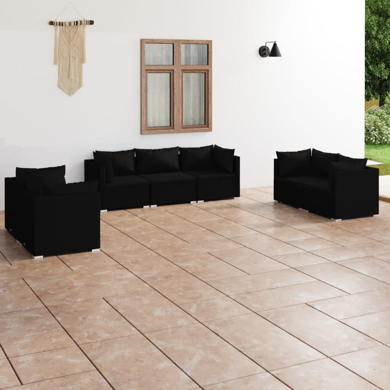 7-delige Loungeset met kussens poly rattan zwart MeubelReus