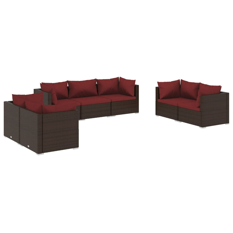 7-delige Loungeset met kussens poly rattan bruin MeubelReus