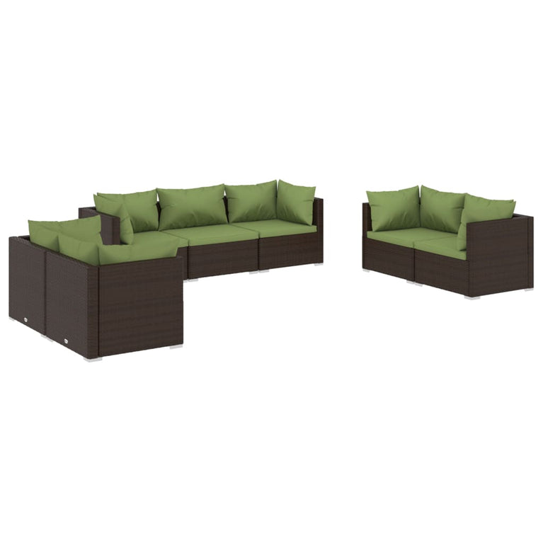 7-delige Loungeset met kussens poly rattan bruin MeubelReus
