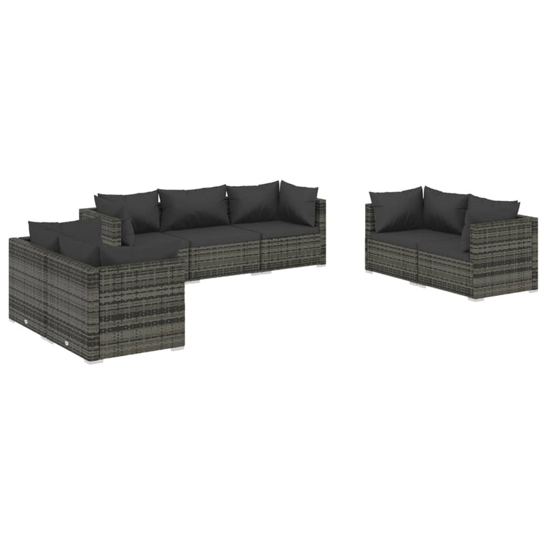 7-delige Loungeset met kussens poly rattan grijs MeubelReus