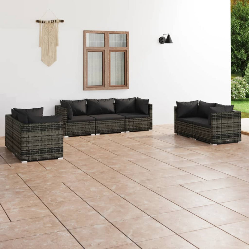 7-delige Loungeset met kussens poly rattan grijs MeubelReus