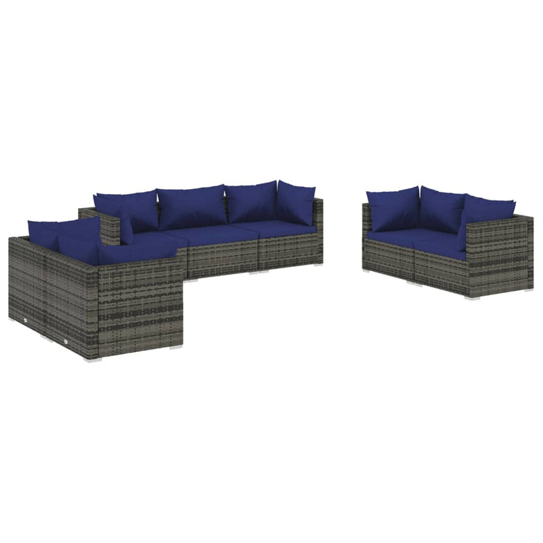 7-delige Loungeset met kussens poly rattan grijs MeubelReus