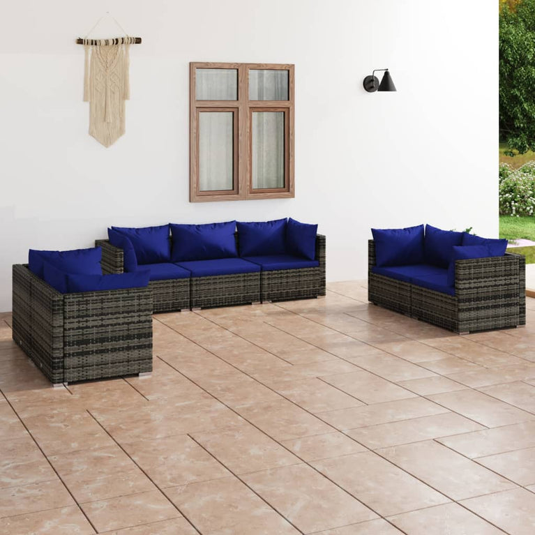 7-delige Loungeset met kussens poly rattan grijs MeubelReus