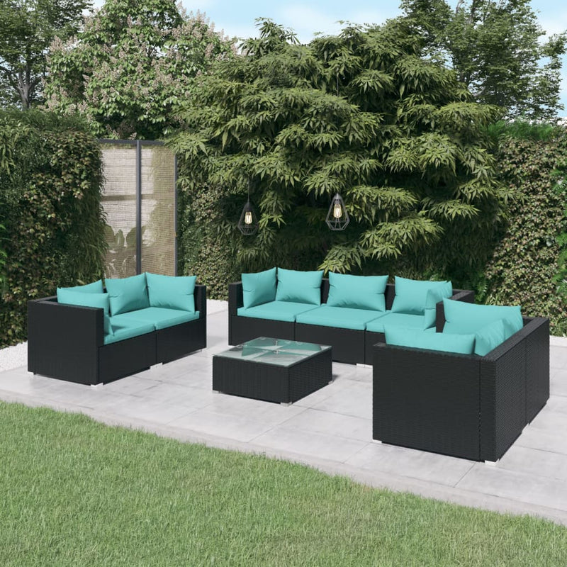 8-delige Loungeset met kussens poly rattan zwart MeubelReus