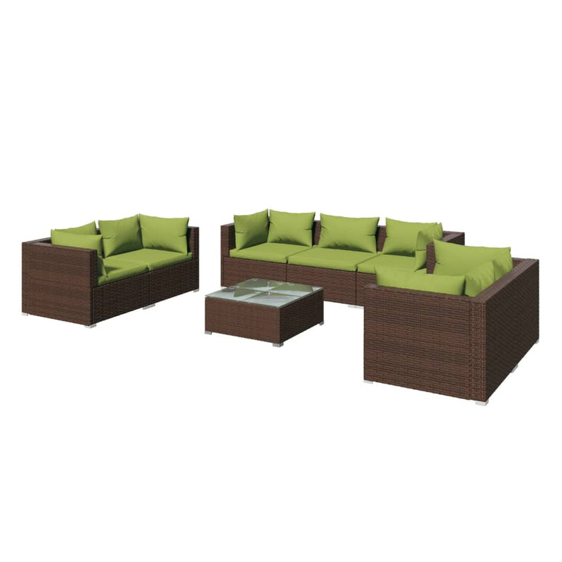 8-delige Loungeset met kussens poly rattan bruin