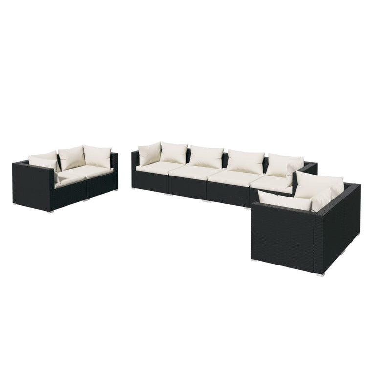 8-delige Loungeset met kussens poly rattan zwart MeubelReus