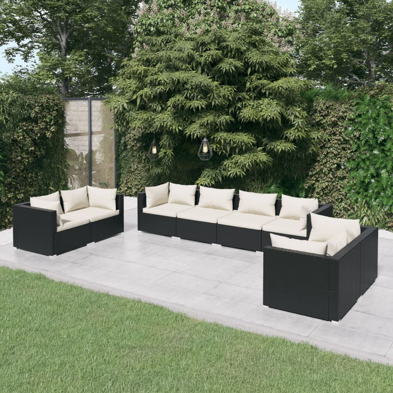 8-delige Loungeset met kussens poly rattan zwart MeubelReus