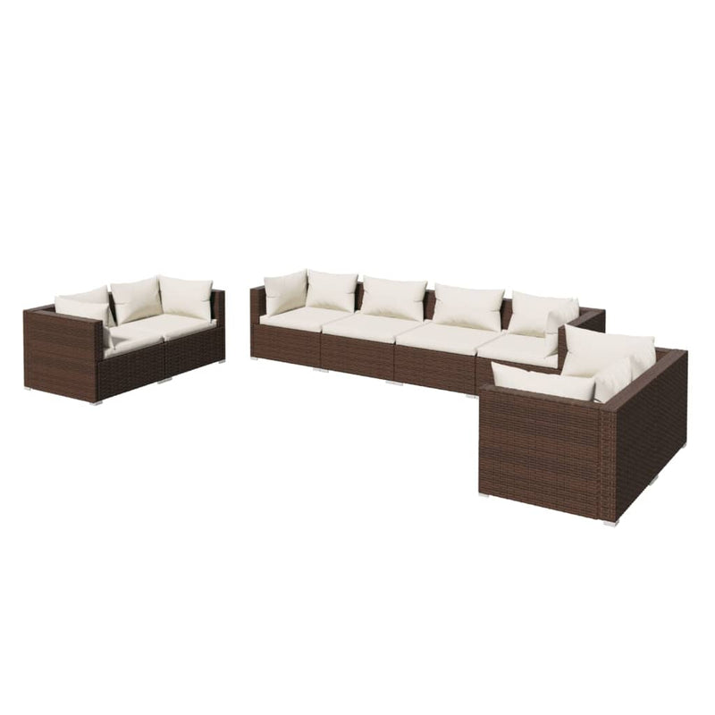 8-delige Loungeset met kussens poly rattan bruin