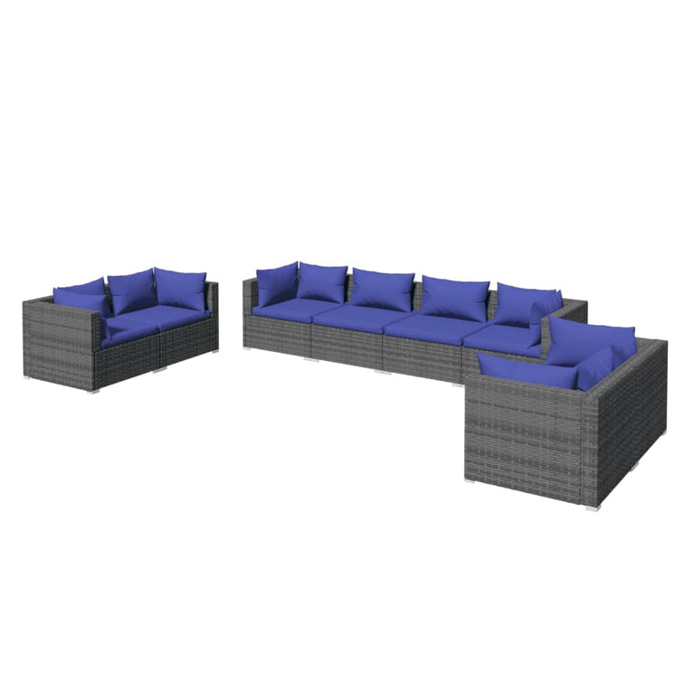 8-delige Loungeset met kussens poly rattan grijs MeubelReus