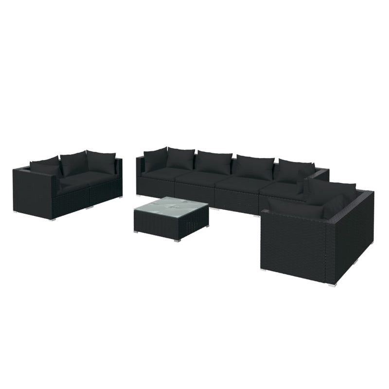 9-delige Loungeset met kussens poly rattan zwart MeubelReus