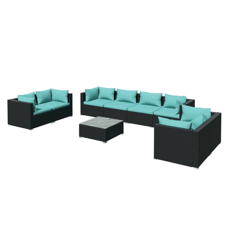 9-delige Loungeset met kussens poly rattan zwart MeubelReus