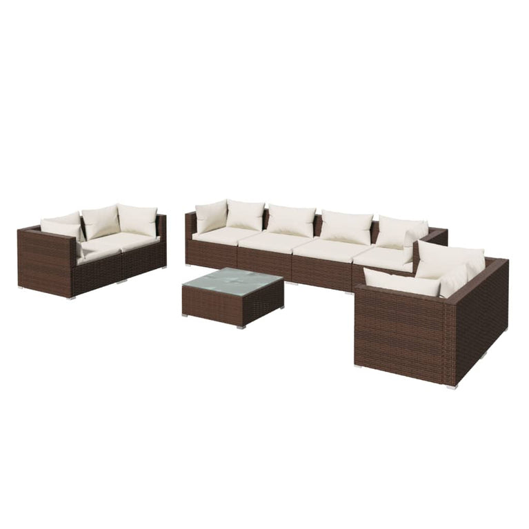 9-delige Loungeset met kussens poly rattan bruin MeubelReus