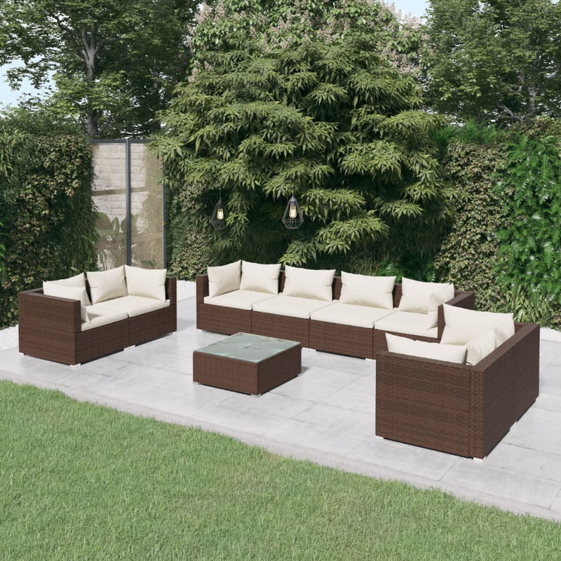 9-delige Loungeset met kussens poly rattan bruin MeubelReus
