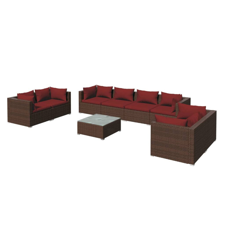 9-delige Loungeset met kussens poly rattan bruin MeubelReus