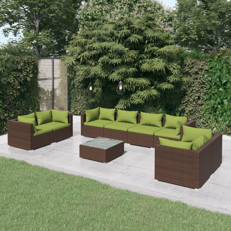 9-delige Loungeset met kussens poly rattan bruin MeubelReus