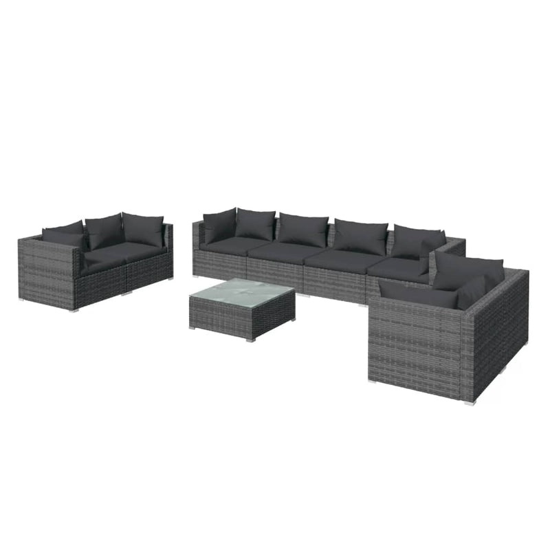 9-delige Loungeset met kussens poly rattan grijs MeubelReus
