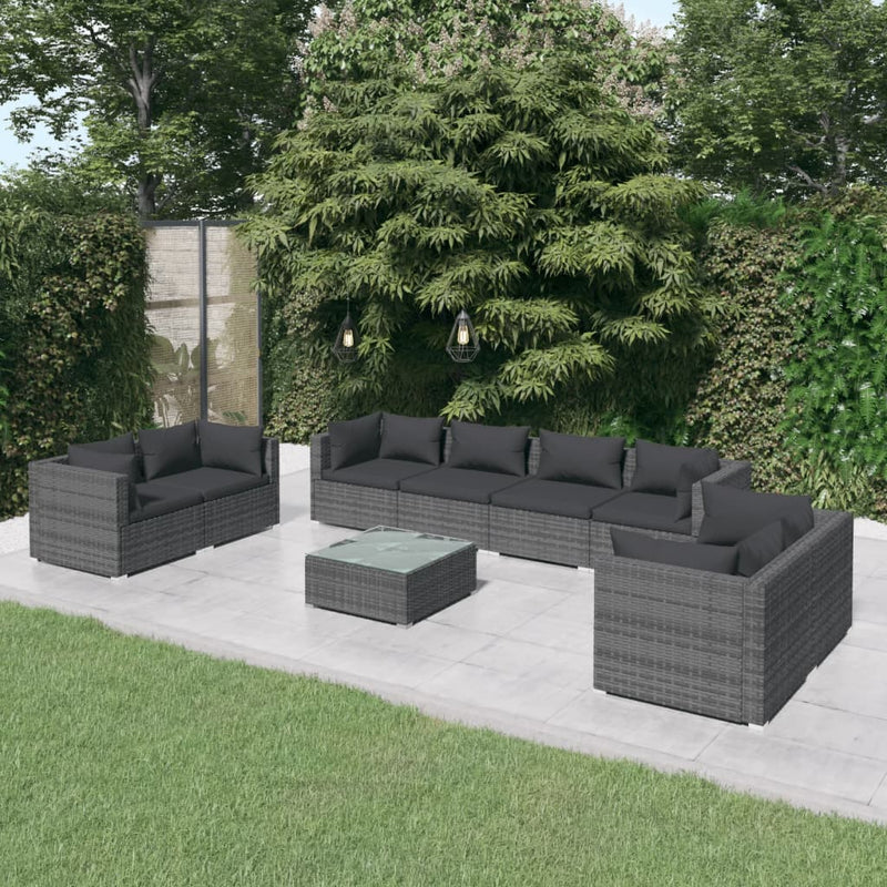 9-delige Loungeset met kussens poly rattan grijs MeubelReus