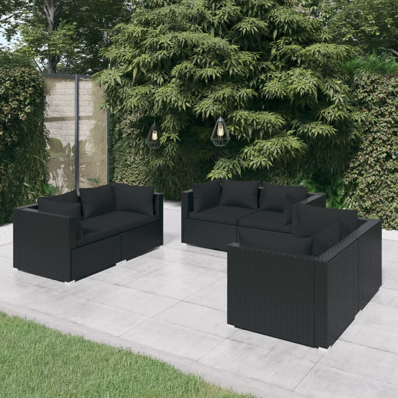 6-delige Loungeset met kussens poly rattan zwart MeubelReus