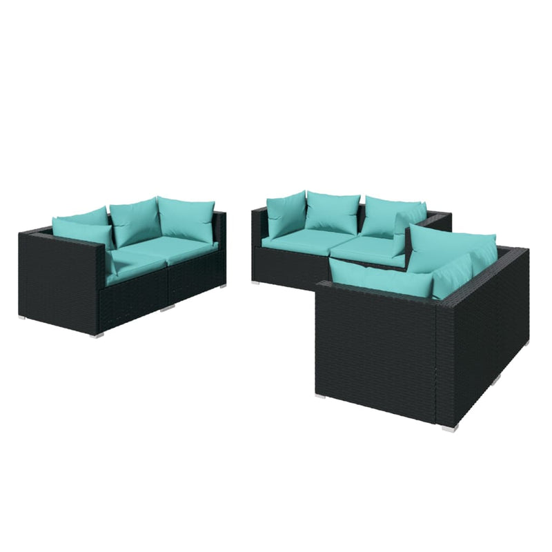 6-delige Loungeset met kussens poly rattan zwart MeubelReus
