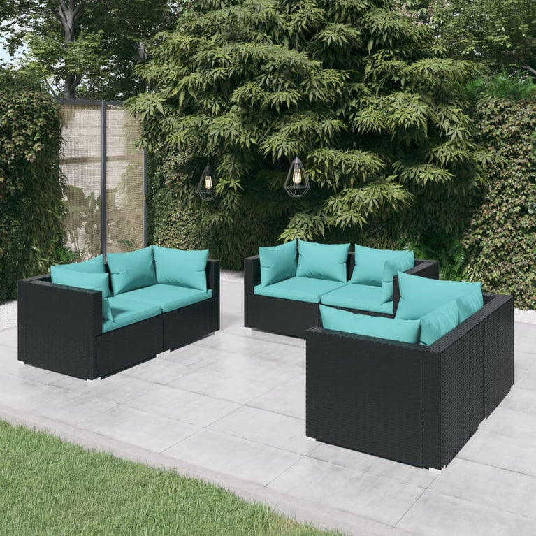 6-delige Loungeset met kussens poly rattan zwart MeubelReus