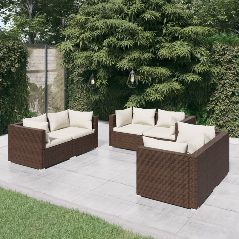 6-delige Loungeset met kussens poly rattan bruin MeubelReus