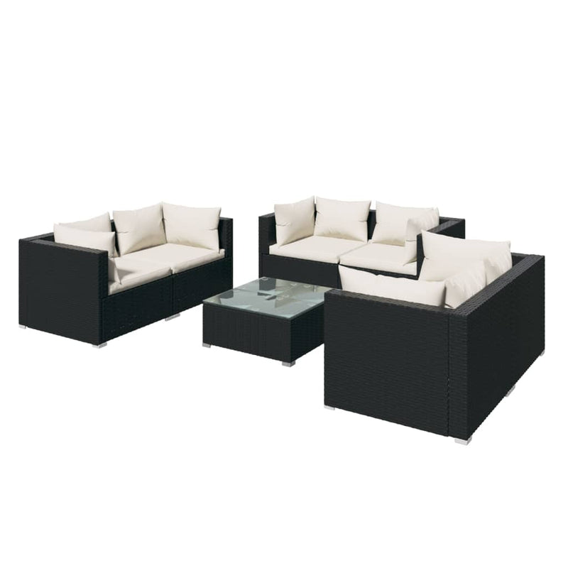7-delige Loungeset met kussens poly rattan zwart MeubelReus