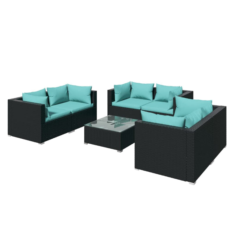 7-delige Loungeset met kussens poly rattan zwart MeubelReus