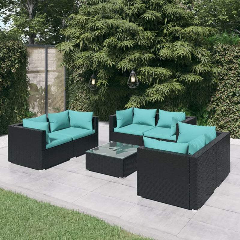 7-delige Loungeset met kussens poly rattan zwart MeubelReus