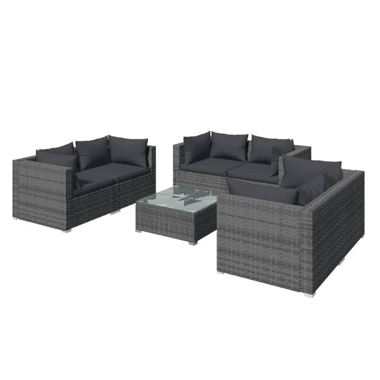 7-delige Loungeset met kussens poly rattan grijs MeubelReus
