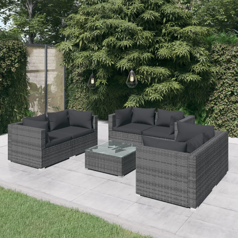 7-delige Loungeset met kussens poly rattan grijs MeubelReus