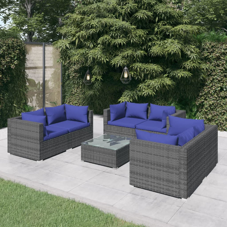 7-delige Loungeset met kussens poly rattan grijs MeubelReus
