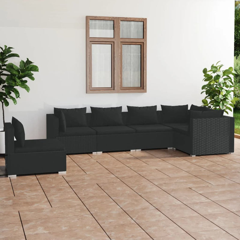 6-delige Loungeset met kussens poly rattan zwart MeubelReus