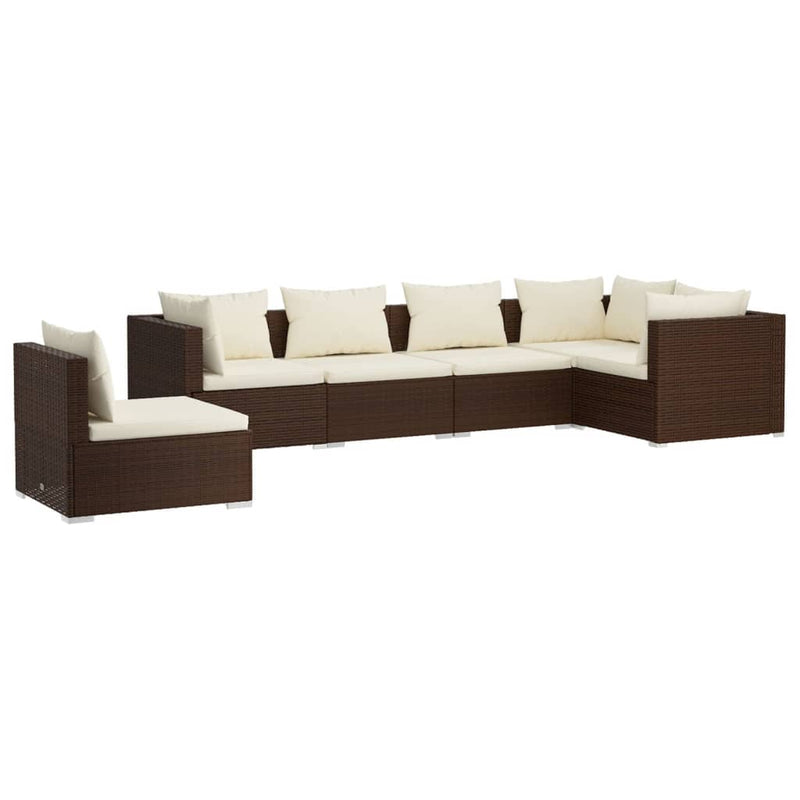 6-delige Loungeset met kussens poly rattan bruin MeubelReus
