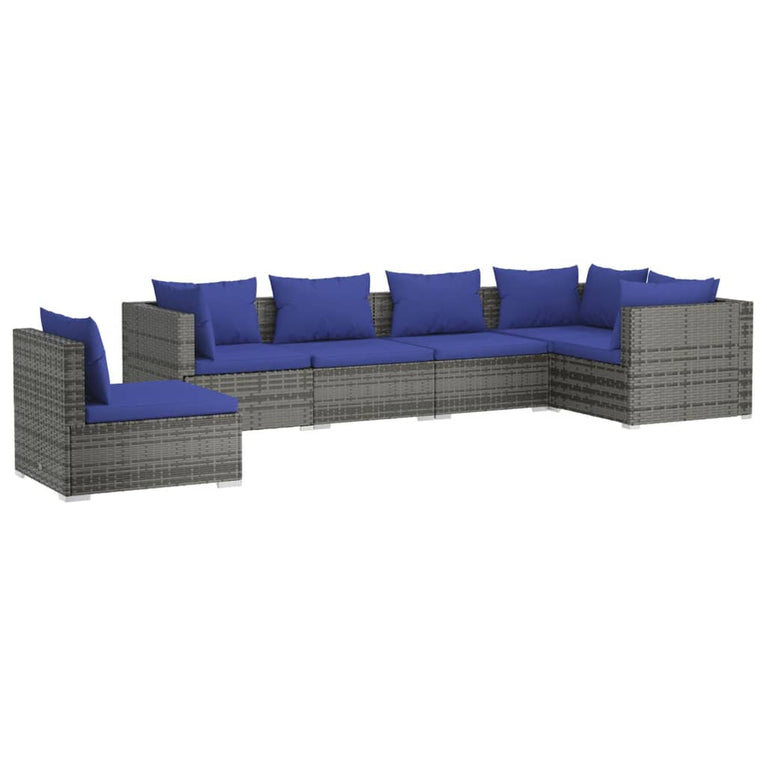 6-delige Loungeset met kussens poly rattan grijs MeubelReus