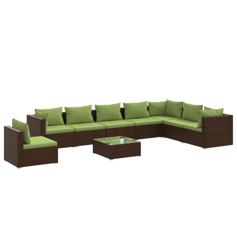 9-delige Loungeset met kussens poly rattan bruin