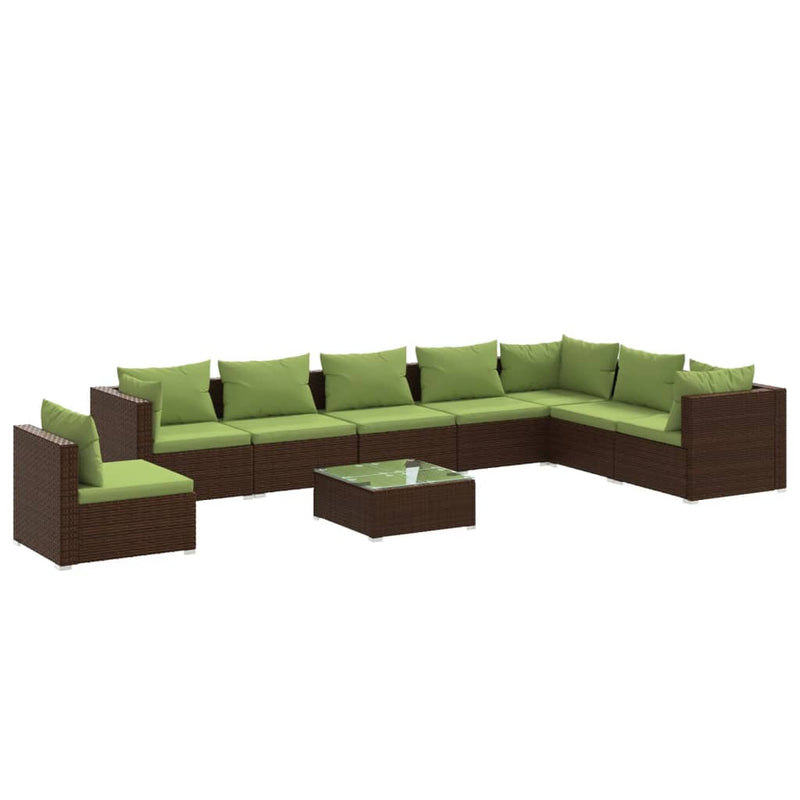 9-delige Loungeset met kussens poly rattan bruin