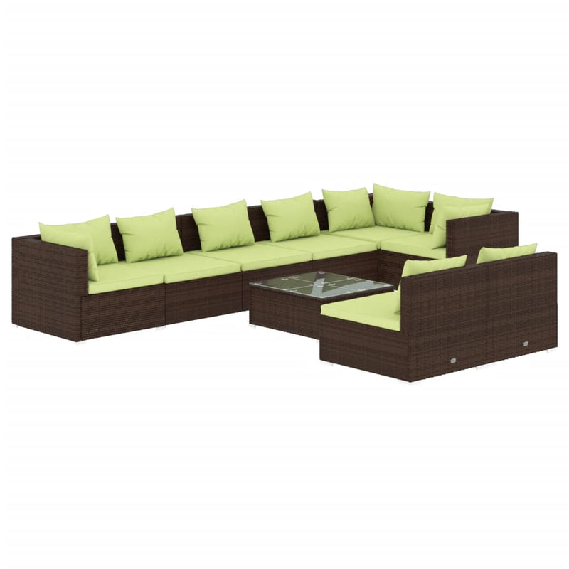 9-delige Loungeset met kussens poly rattan bruin