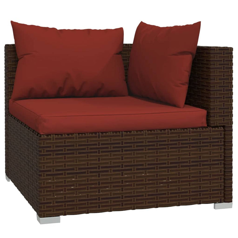 9-delige Loungeset met kussens poly rattan bruin