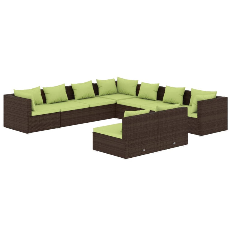 9-delige Loungeset met kussens poly rattan bruin MeubelReus