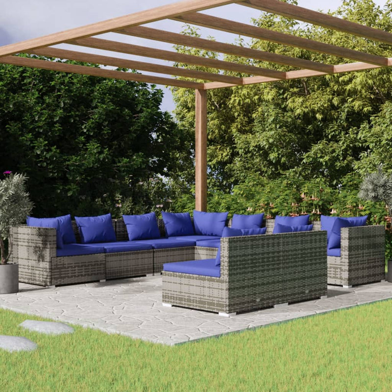 9-delige Loungeset met kussens poly rattan grijs MeubelReus
