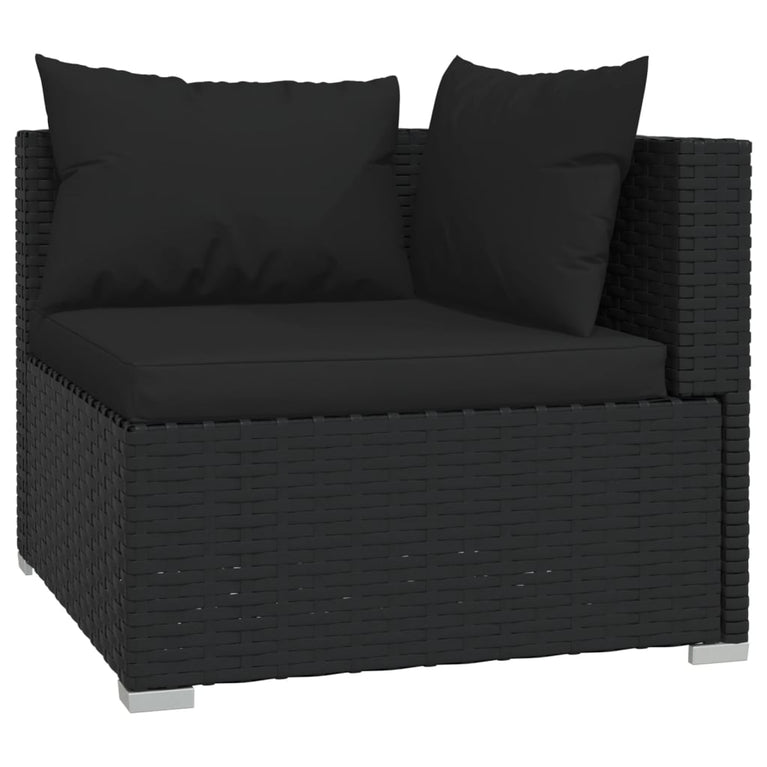 10-delige Loungeset met kussens poly rattan zwart