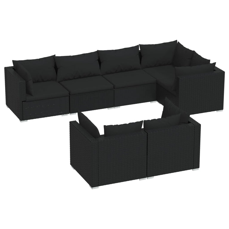 7-delige Loungeset met kussens poly rattan zwart MeubelReus